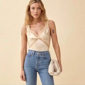 Reformation Cream Sleeveless Bodysuit with Cut Out